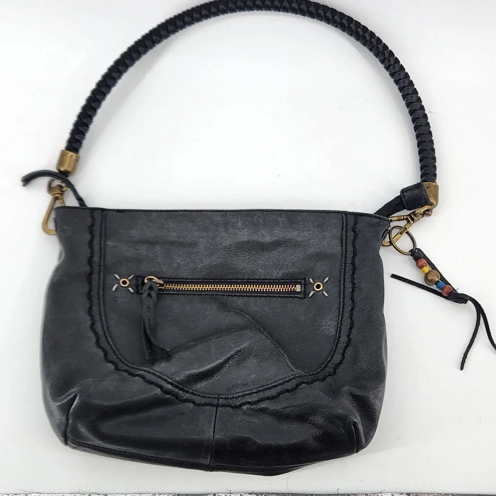The Sak Leather Shoulder Bag Black Hobo Purse‎ Braided Strap 12 Inch